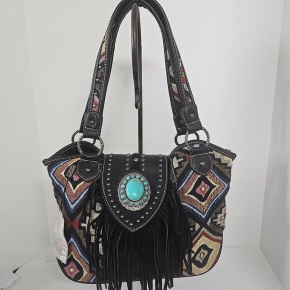 Montana West Handbags - Montana West Shoulder Bag Western Southwestern Tapestry Boho Black NWT